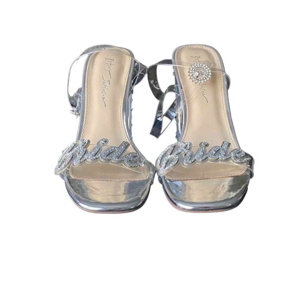 Betsey Johnson SB-Barie Silver Bride‎ Rhinestone Clear Block Heel Sandals 8.5M